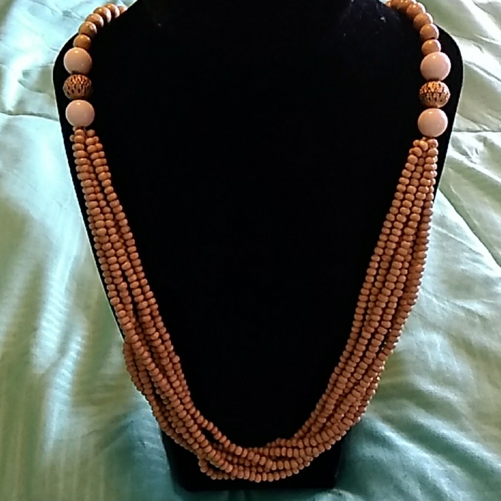 Long khaki beaded necklace